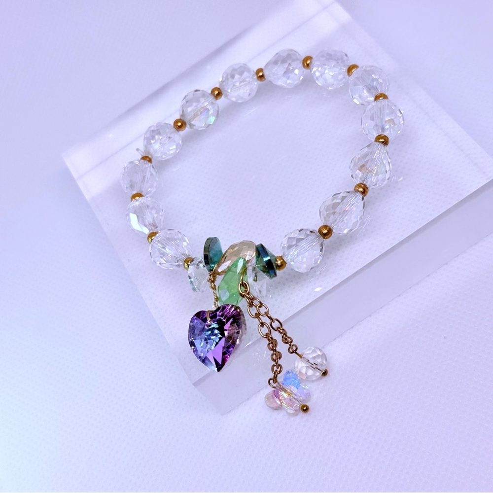 Gold and White Beaded Bracelet with Charms